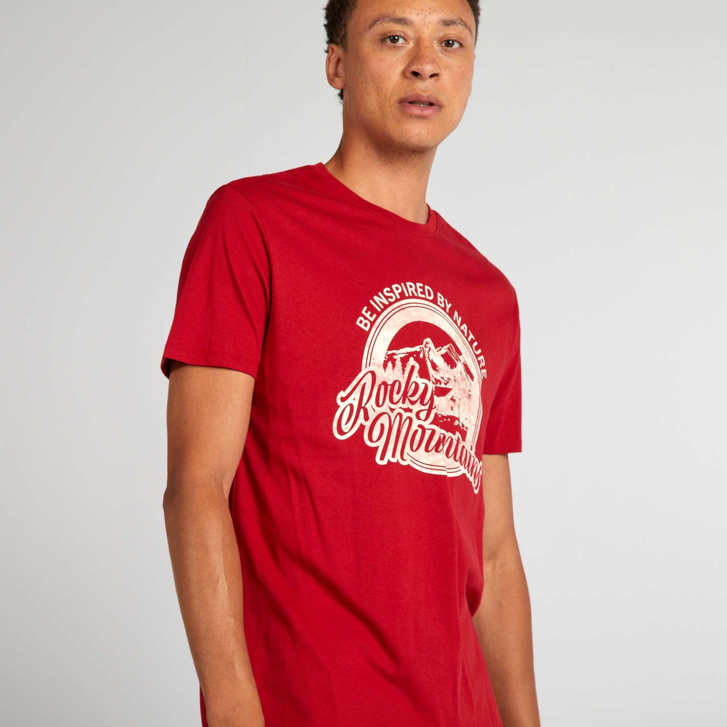 Straight-cut cotton T-shirt with print RED