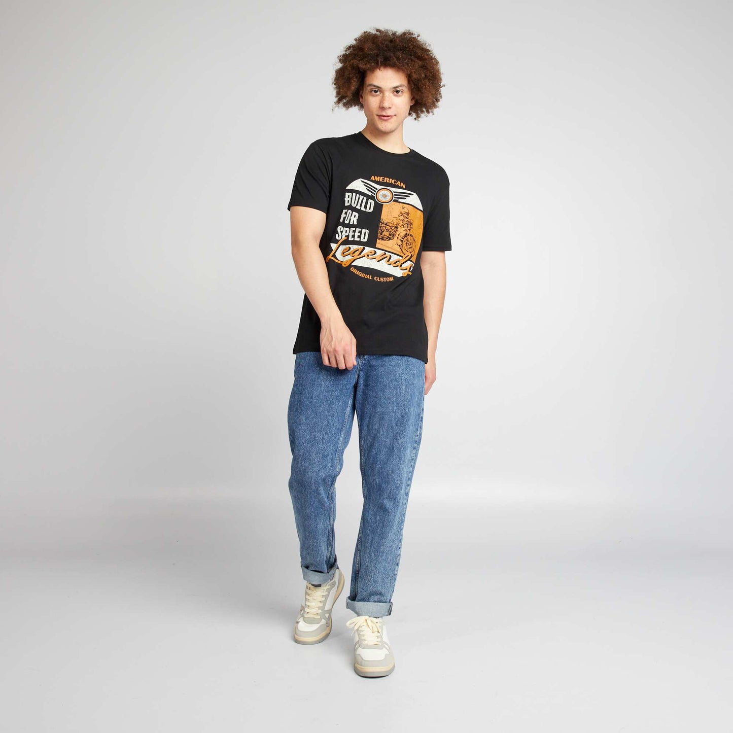 Straight-cut cotton T-shirt with print BLACK