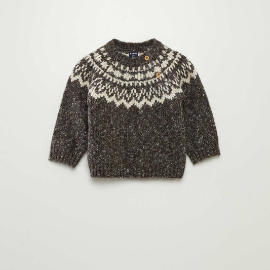 Jacquard sweater with button fastening BROWN