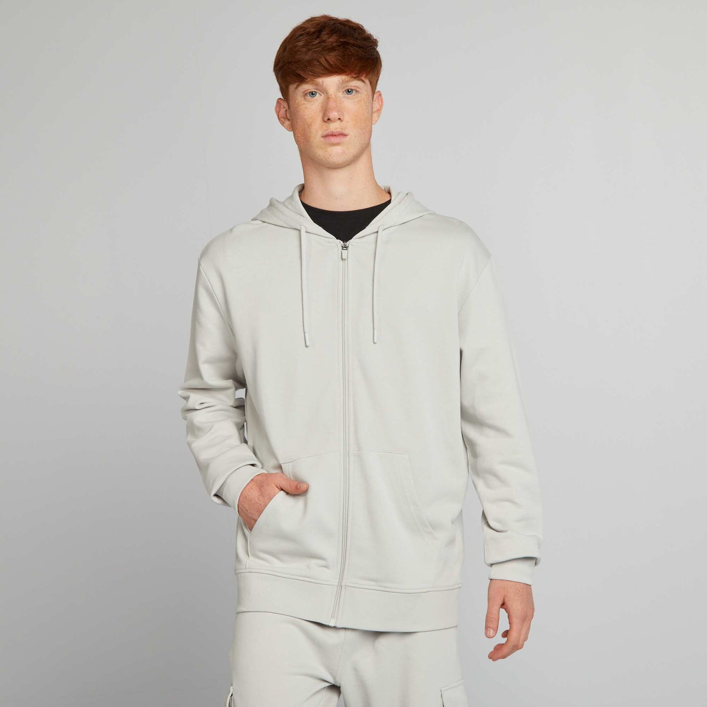 Lightweight zip-up hooded sweatshirt GREY