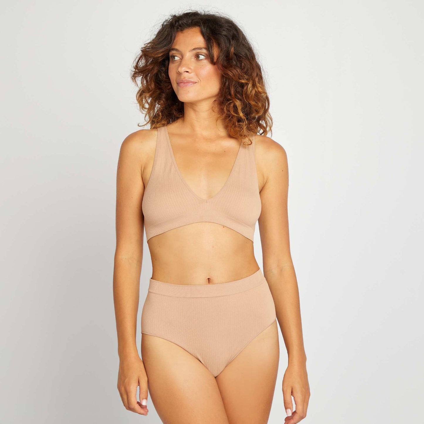 Pack of two pairs of high-waisted seamless briefs BEIGE