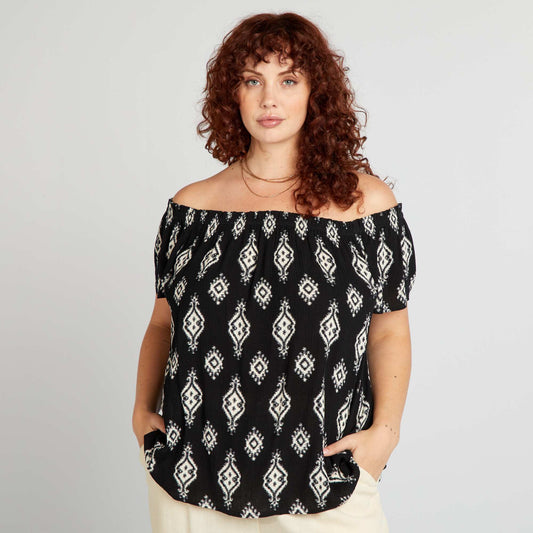 Fancy blouse with bardot neckline BLACK