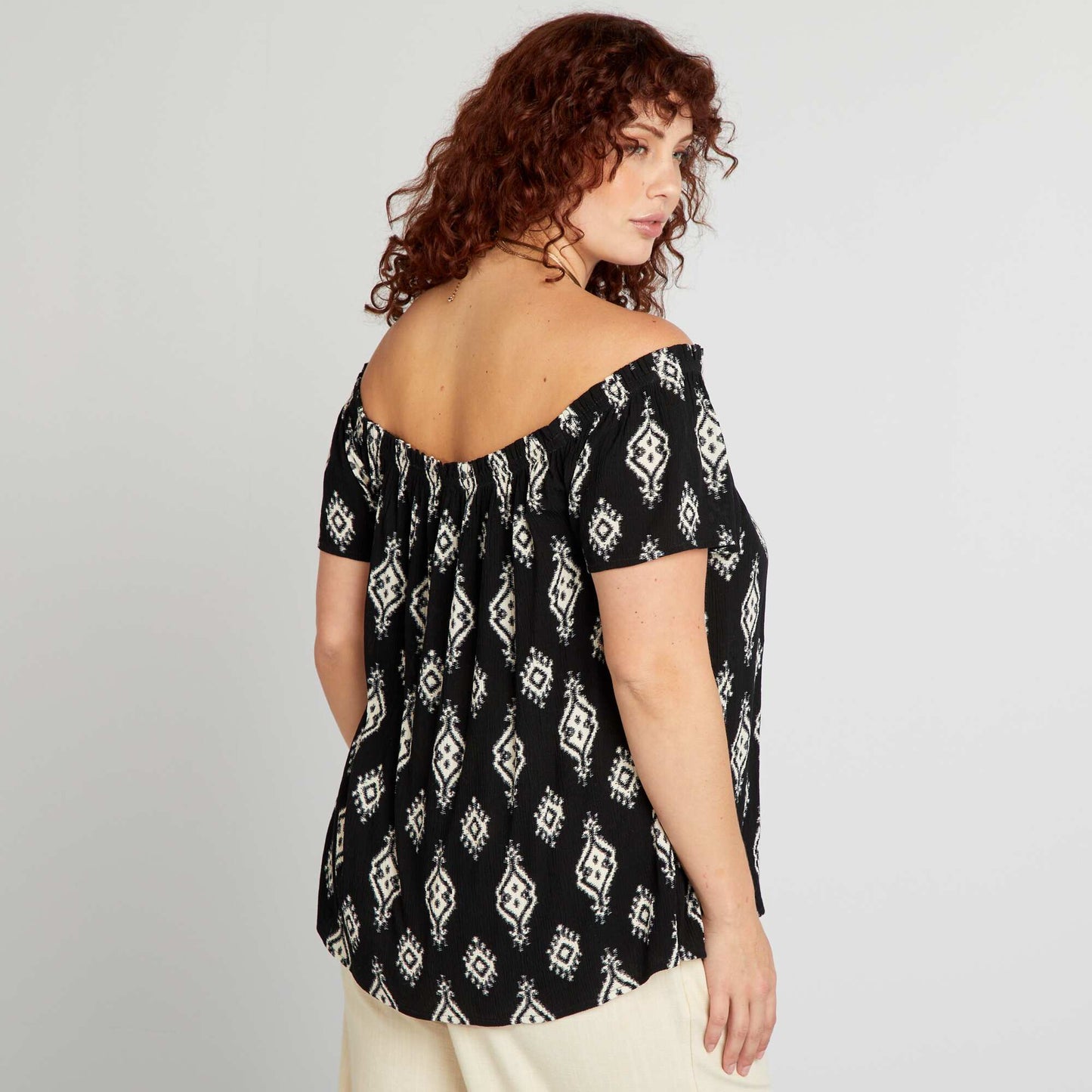 Fancy blouse with bardot neckline BLACK