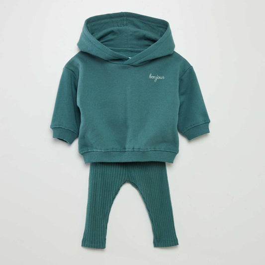 Sweatshirt and ribbed leggings set - 2-piece set GREEN