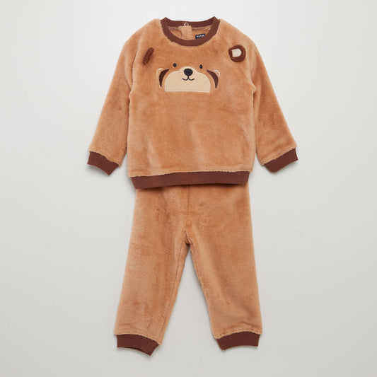 Fleece pyjama set - 2-piece set BROWN