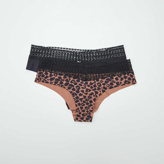 Pack of 2 pairs of boy shorts with lace BROWN