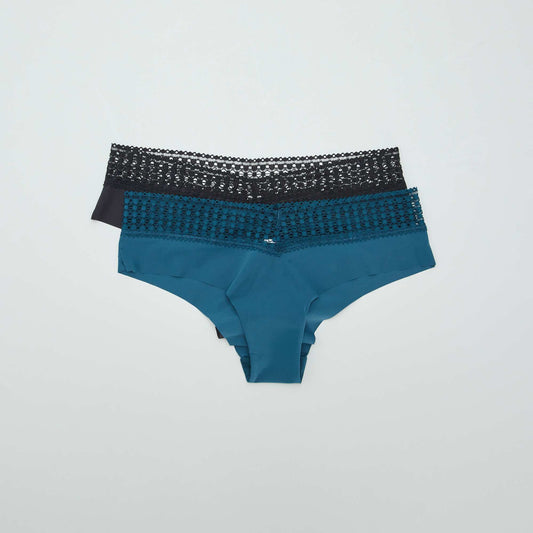 Pack of 2 pairs of boy shorts with lace BLUE