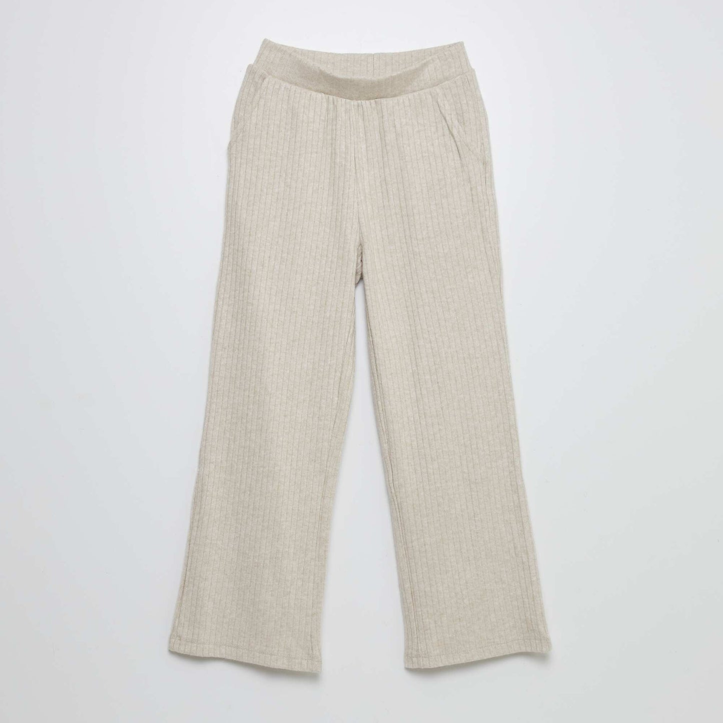 Ribbed knit flared trousers BEIGE