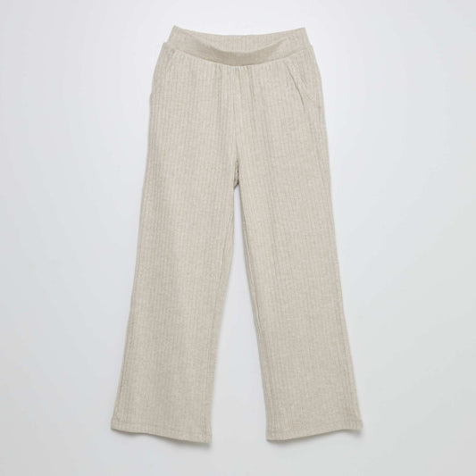 Ribbed knit flared trousers BEIGE