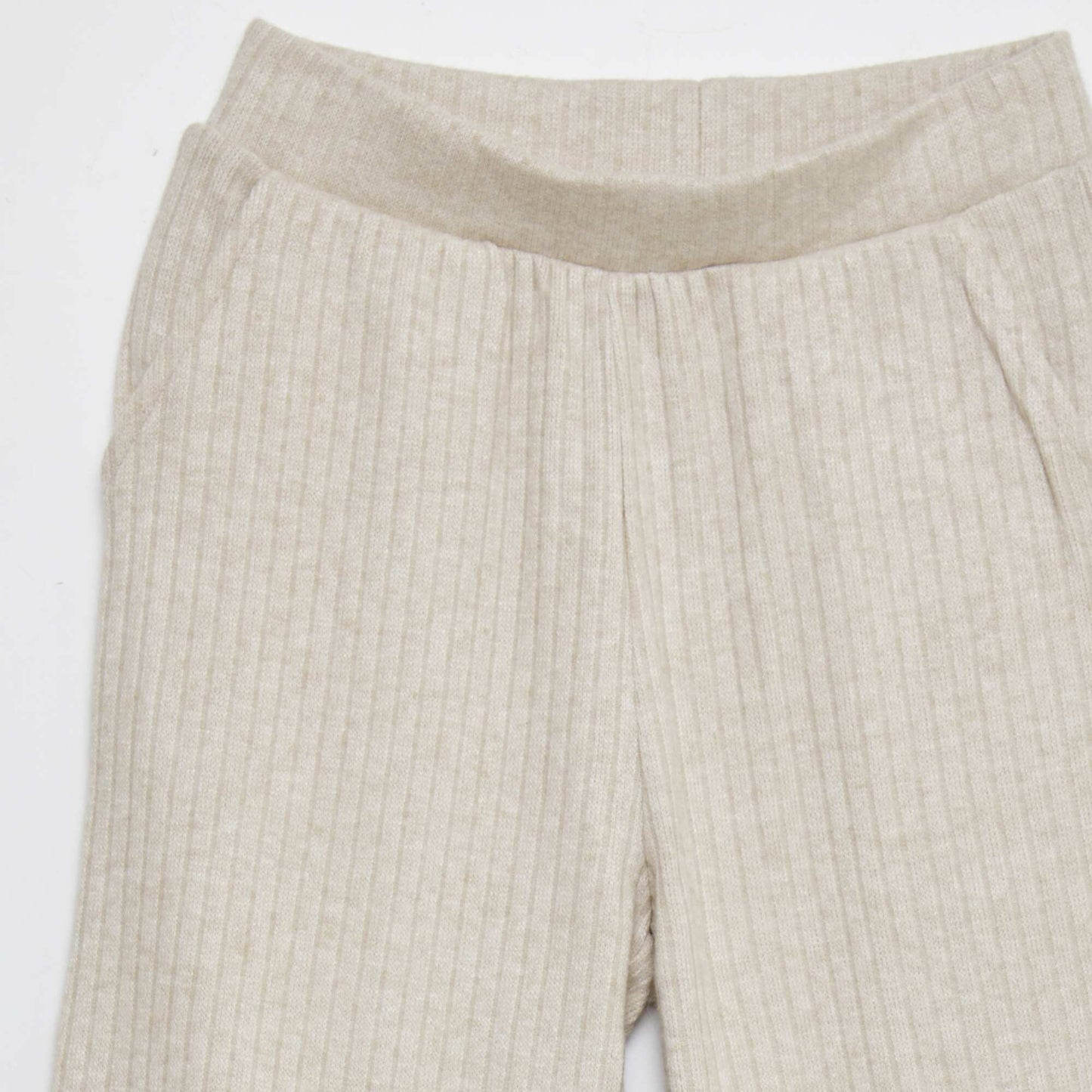 Ribbed knit flared trousers BEIGE