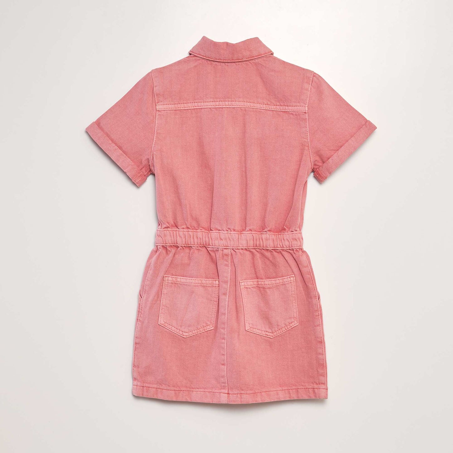 Short denim dress with elasticated waist pink