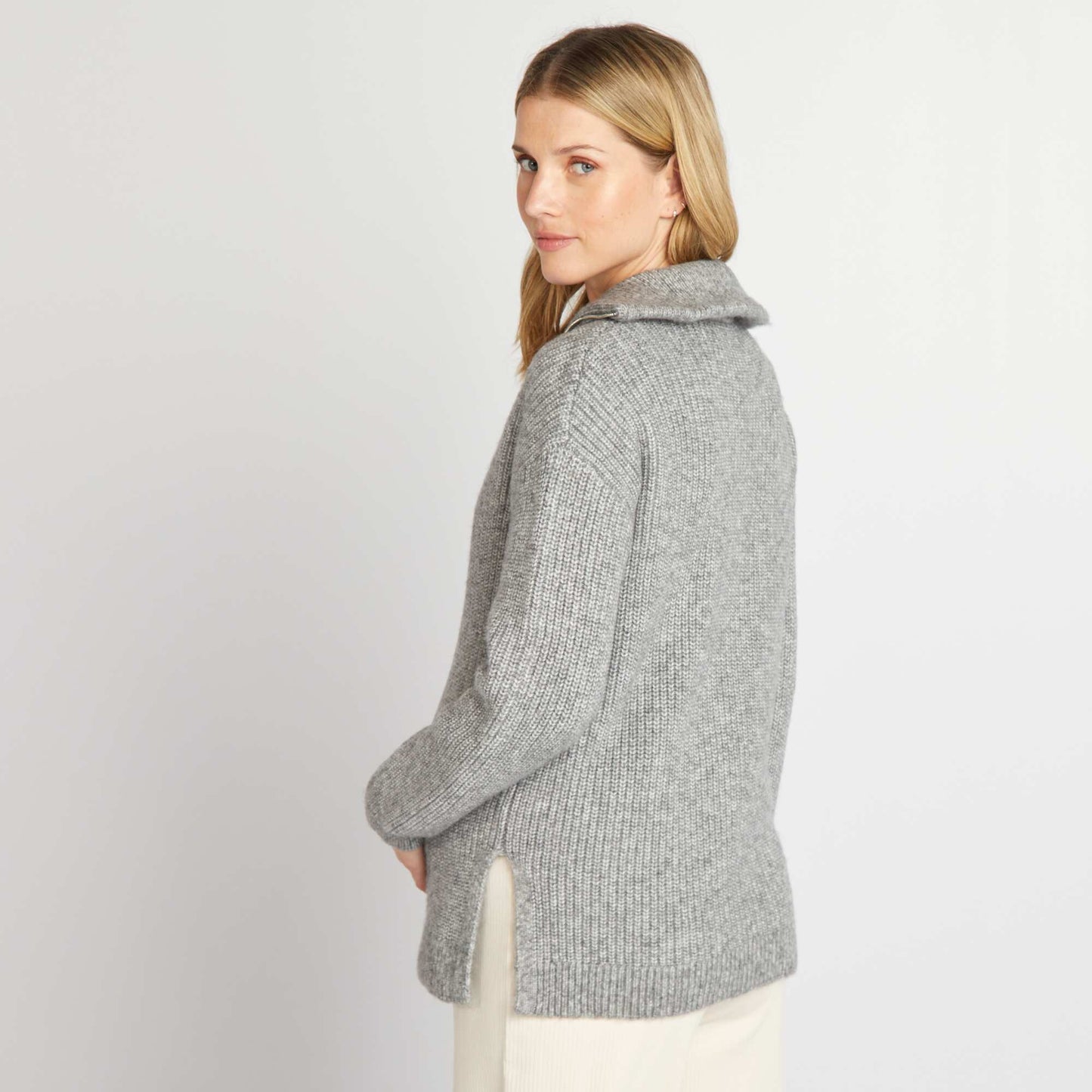 Maternity jumper with high zipped neck GREY