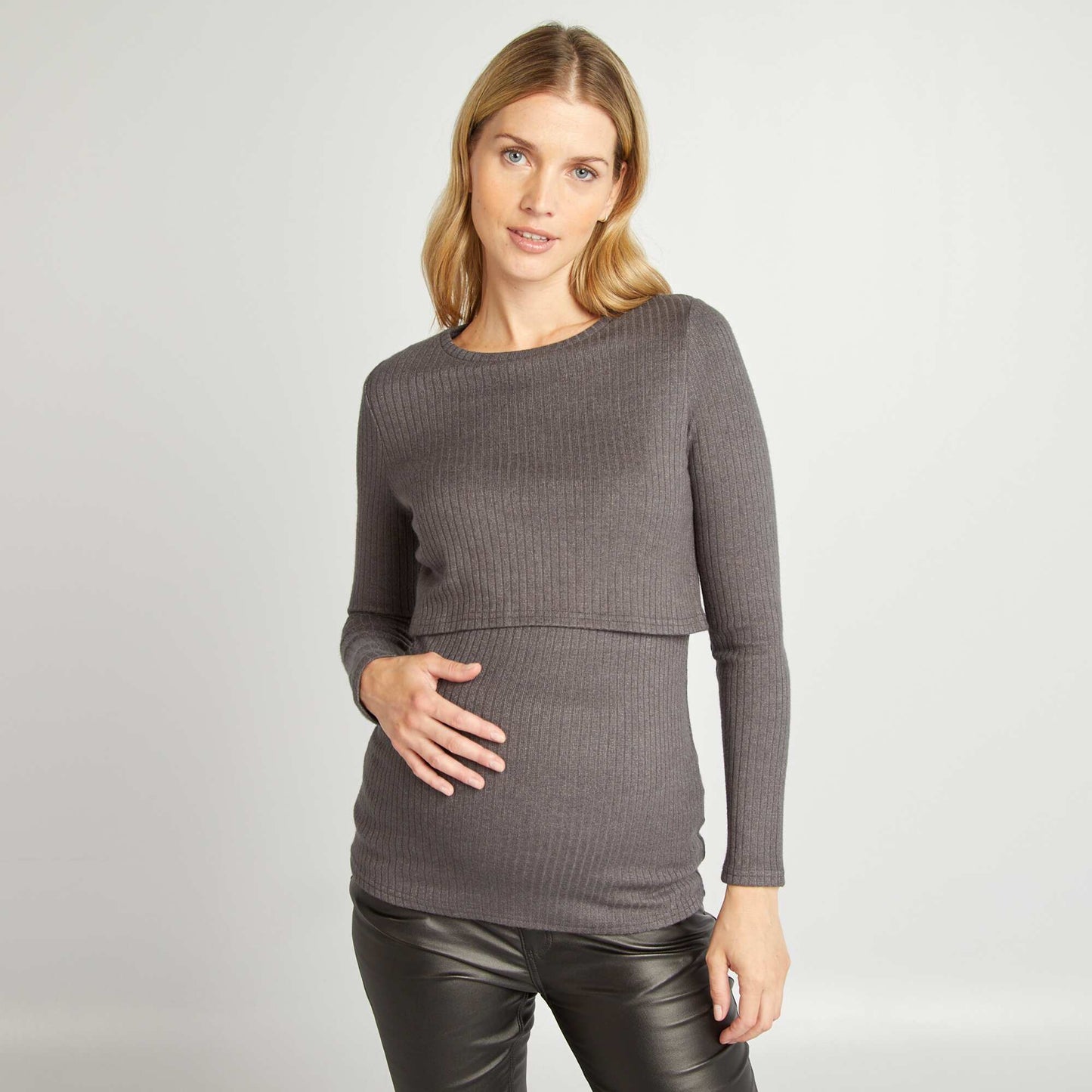 Ribbed nursing T-shirt GREY