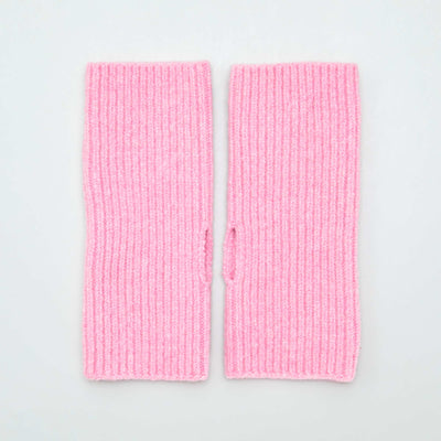 قفازات طويلة محبوكة بدون أكمام بأساور طويلة بدون أصابع باللون الوردي
