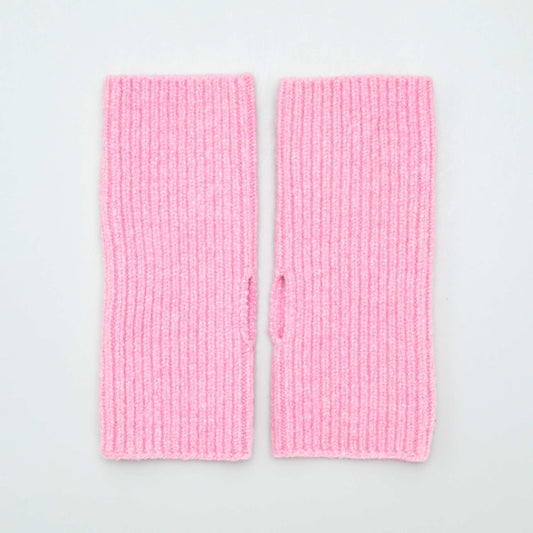 Long cuff-style knitted fingerless gloves PINK