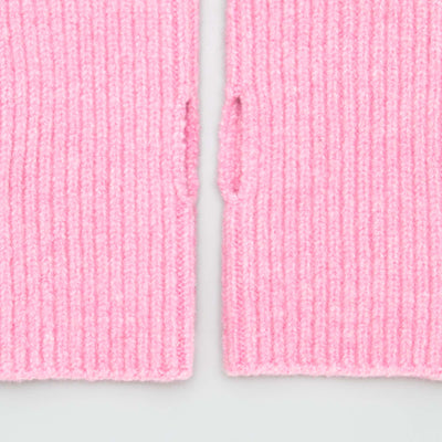 قفازات طويلة محبوكة بدون أكمام بأساور طويلة بدون أصابع باللون الوردي