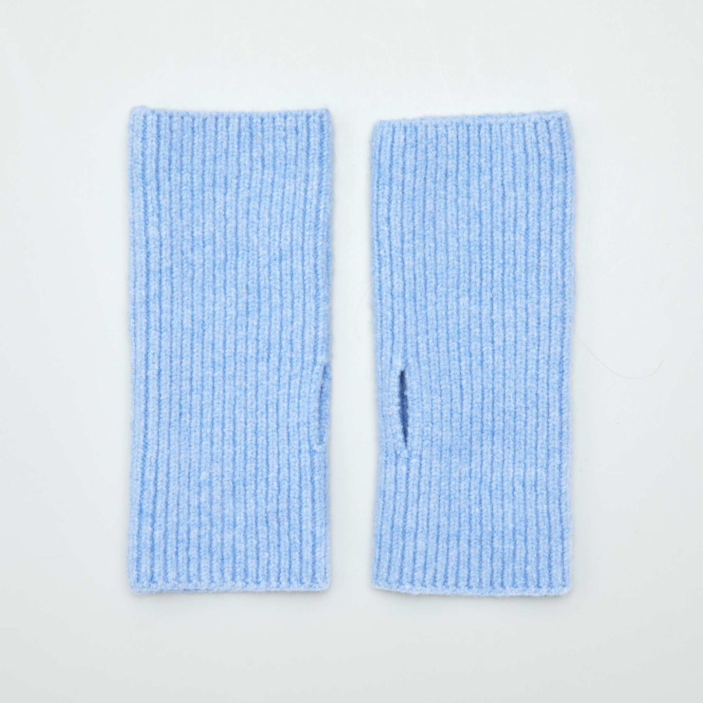 Long cuff-style knitted fingerless gloves BLUE