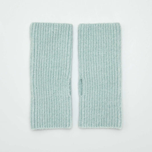 Long cuff-style knitted fingerless gloves GREEN