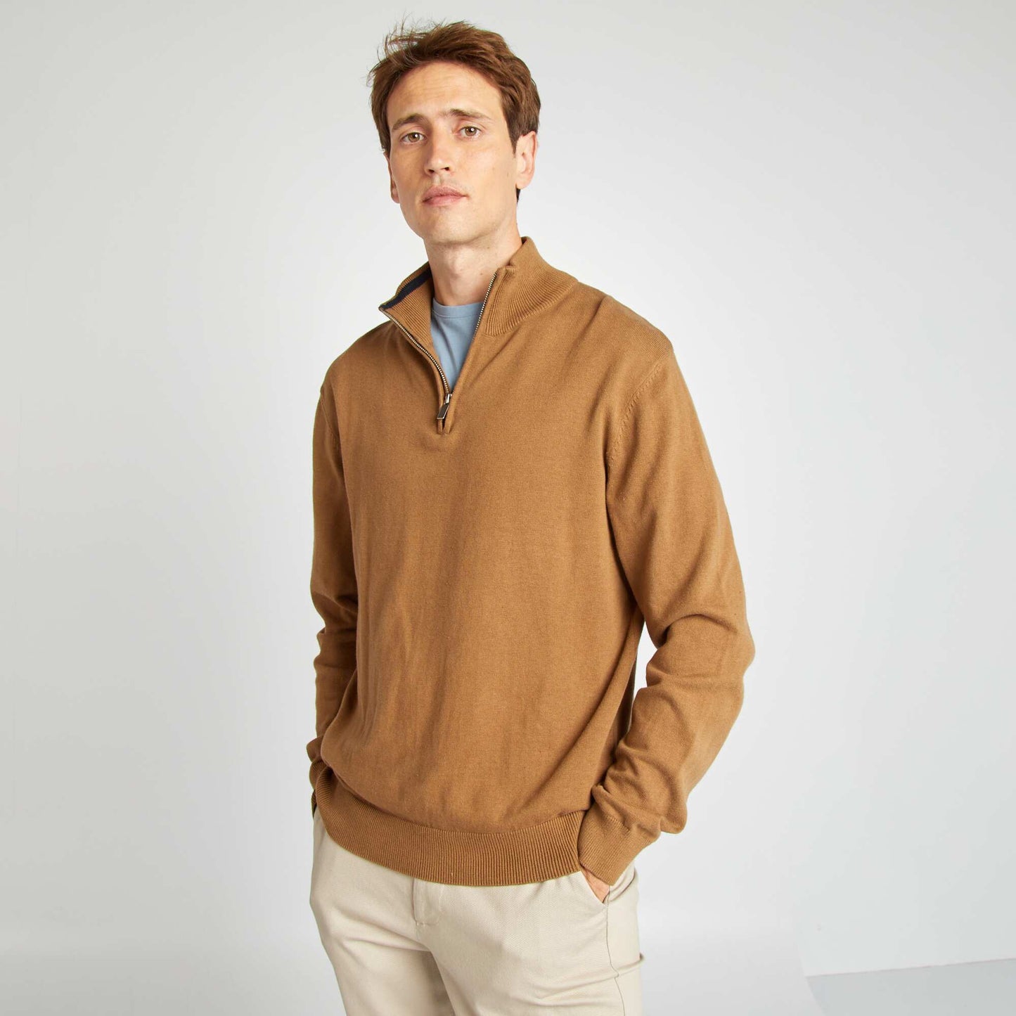 Jumper with high zip-up neckline BROWN