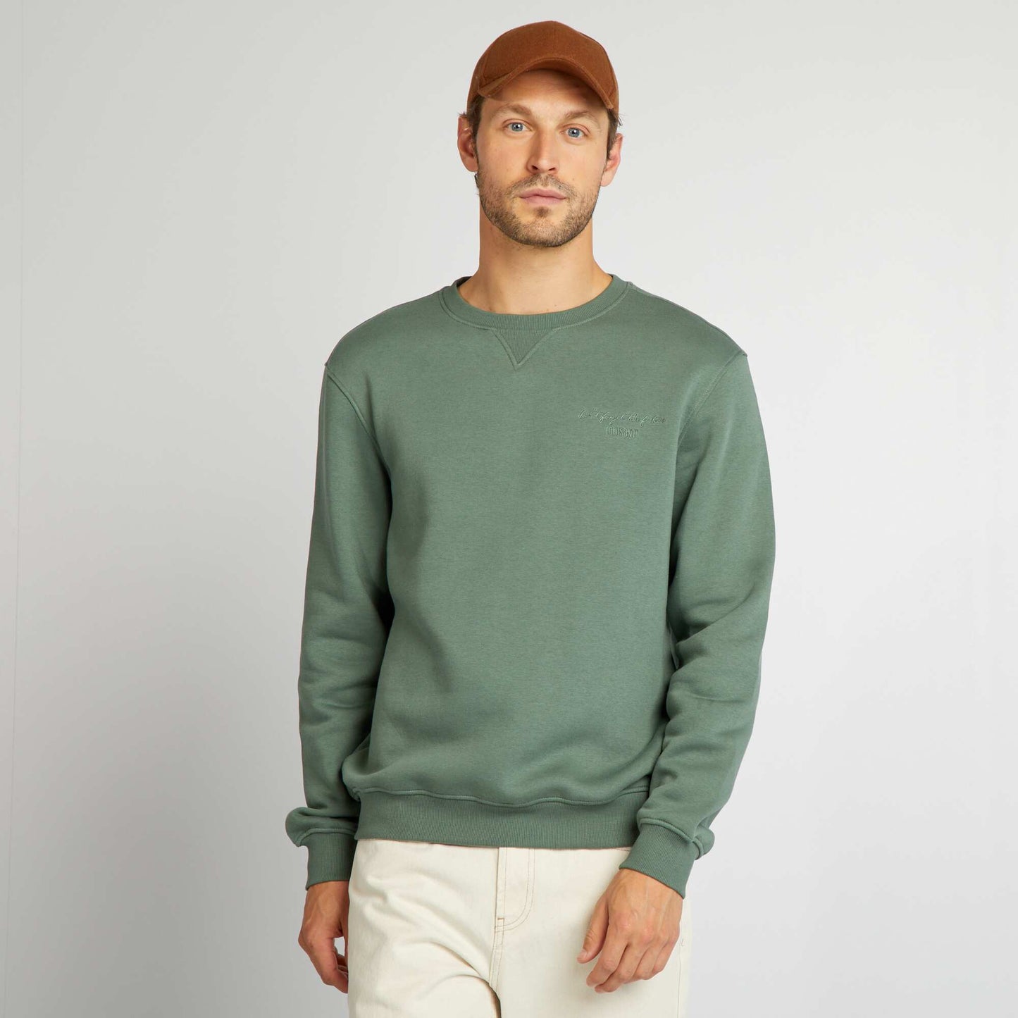 Plain sweatshirt with embroidered lettering GREEN