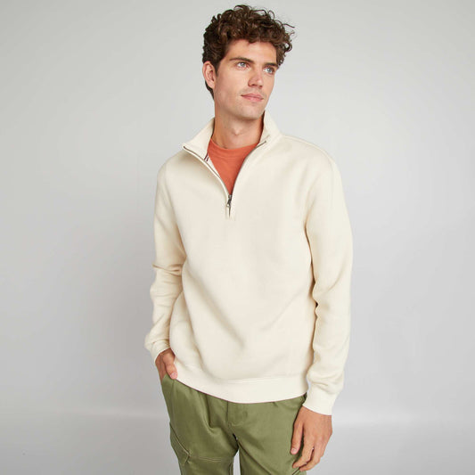 Zip-up high-neck sweatshirt WHITE