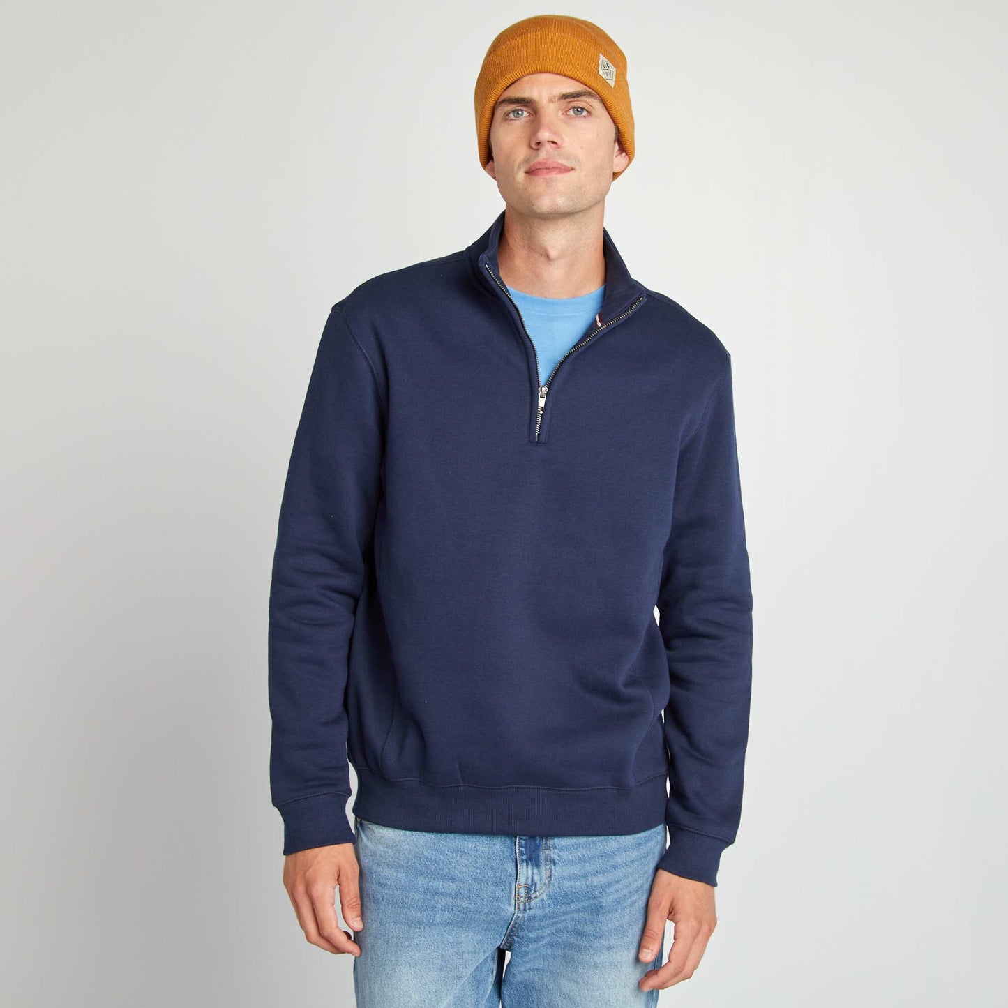 Zip-up high-neck sweatshirt blue