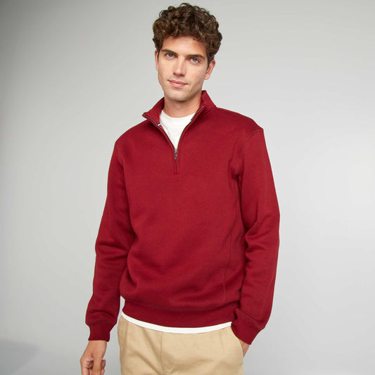 Zip-up high-neck sweatshirt RED