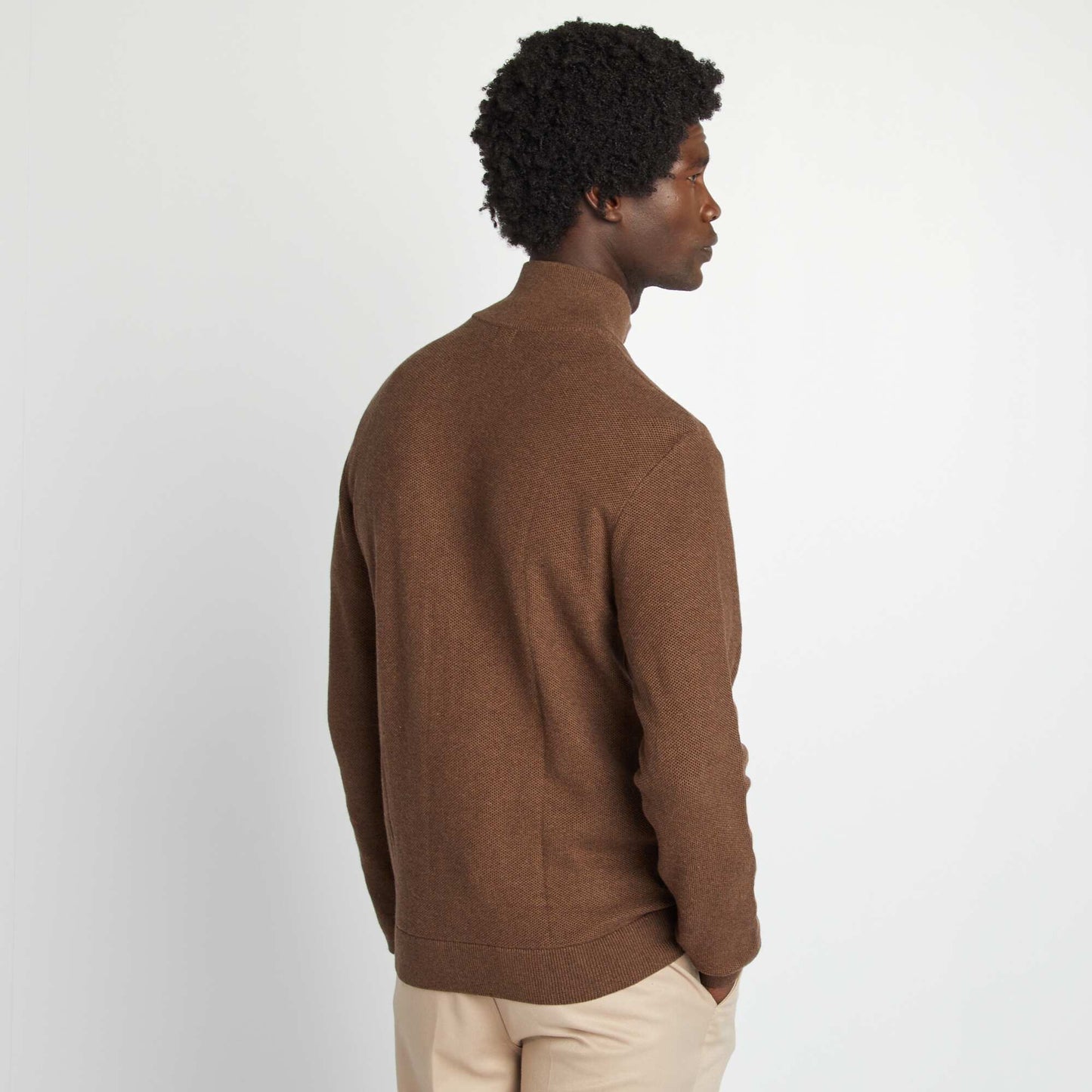 High neck zip-up cardigan BROWN