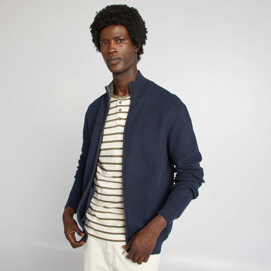 High neck zip-up cardigan BLUE