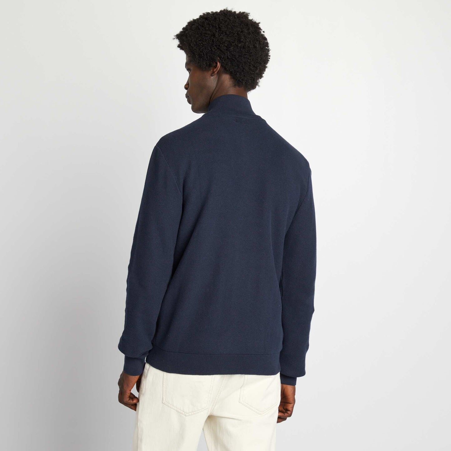 High neck zip-up cardigan BLUE