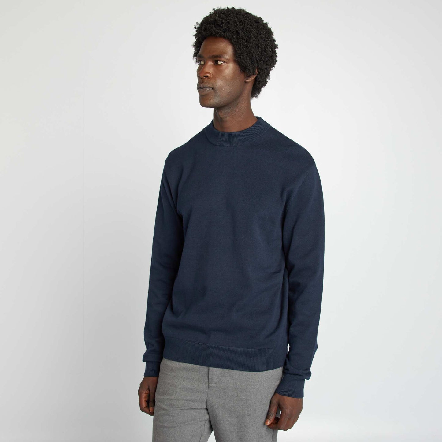 Plain sweater with high neck BLUE