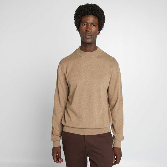 Plain sweater with high neck BEIGE