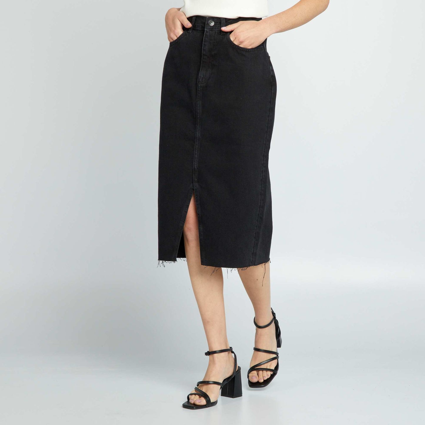 Long denim skirt BLACK