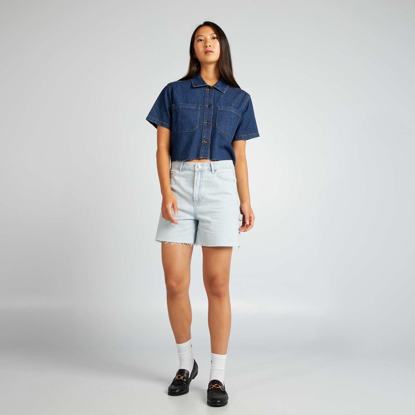 Carpenter-style denim shorts BLUE