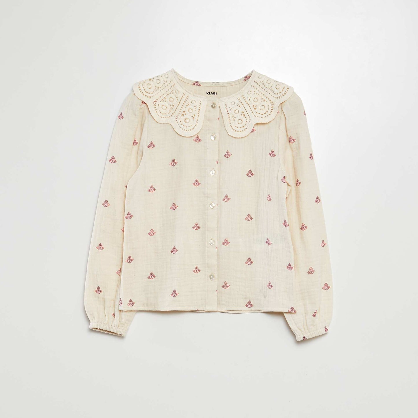 Shirt with chunky crochet collar BEIGE