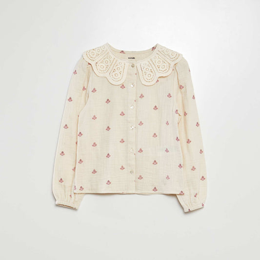 Shirt with chunky crochet collar BEIGE