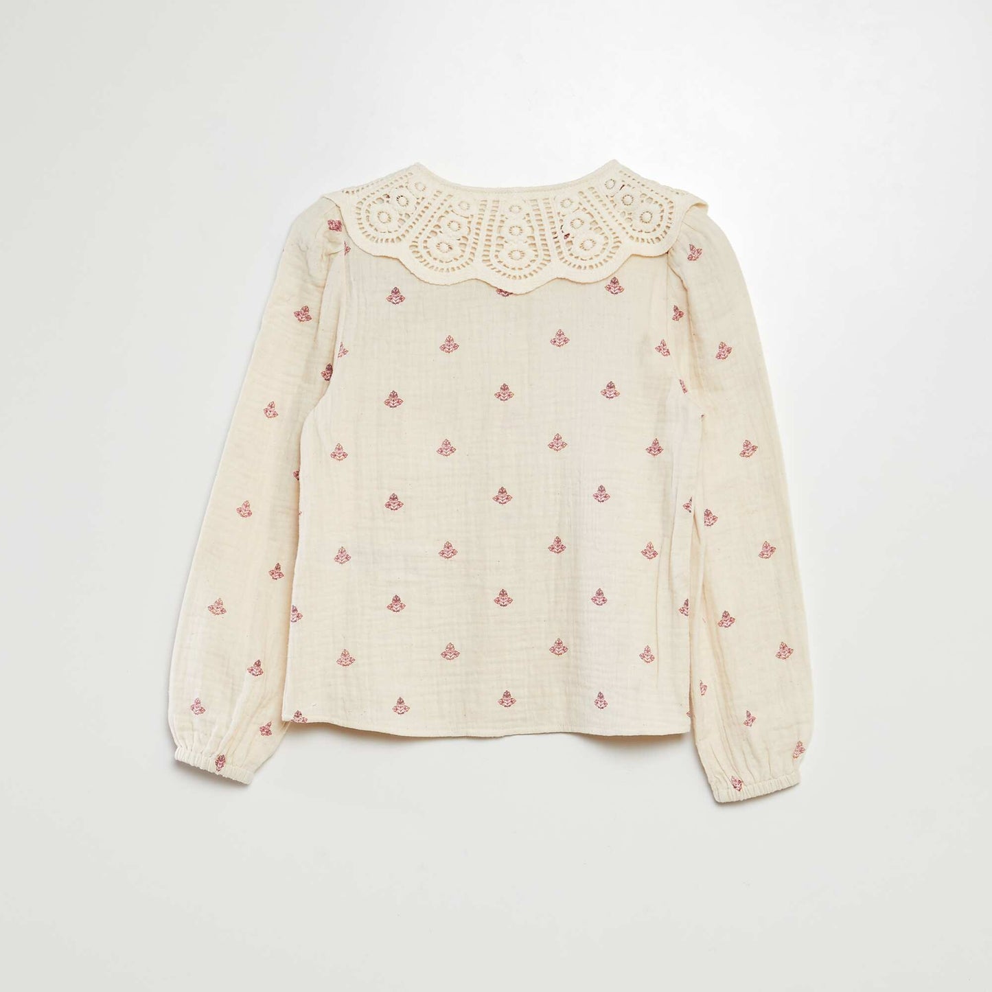 Shirt with chunky crochet collar BEIGE