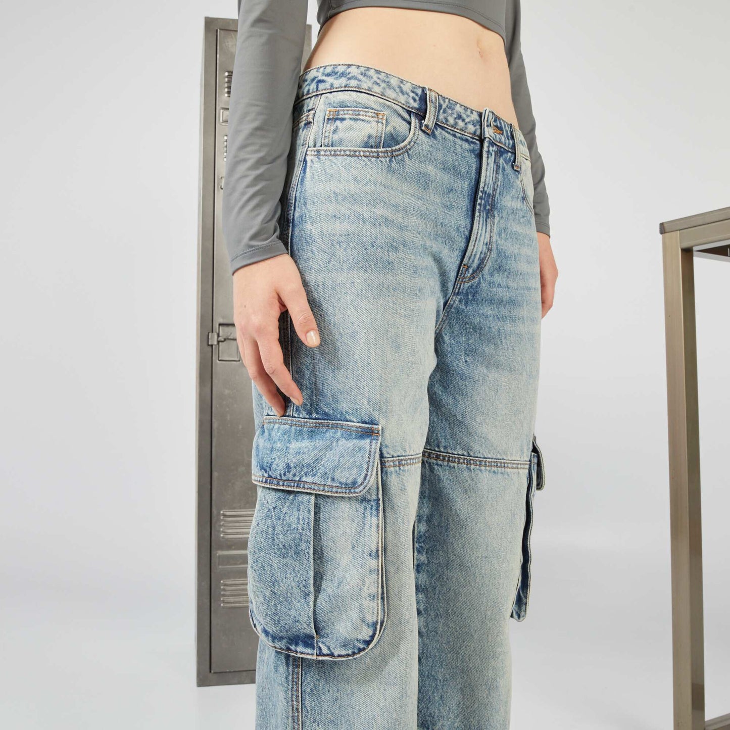 Straight-leg jeans with side pockets BLUE