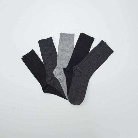 Pack of 5 pairs of ribbed socks BLACK