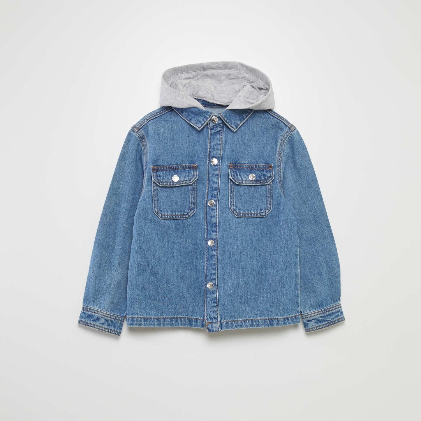 Denim shirt with hooded collar BLUE