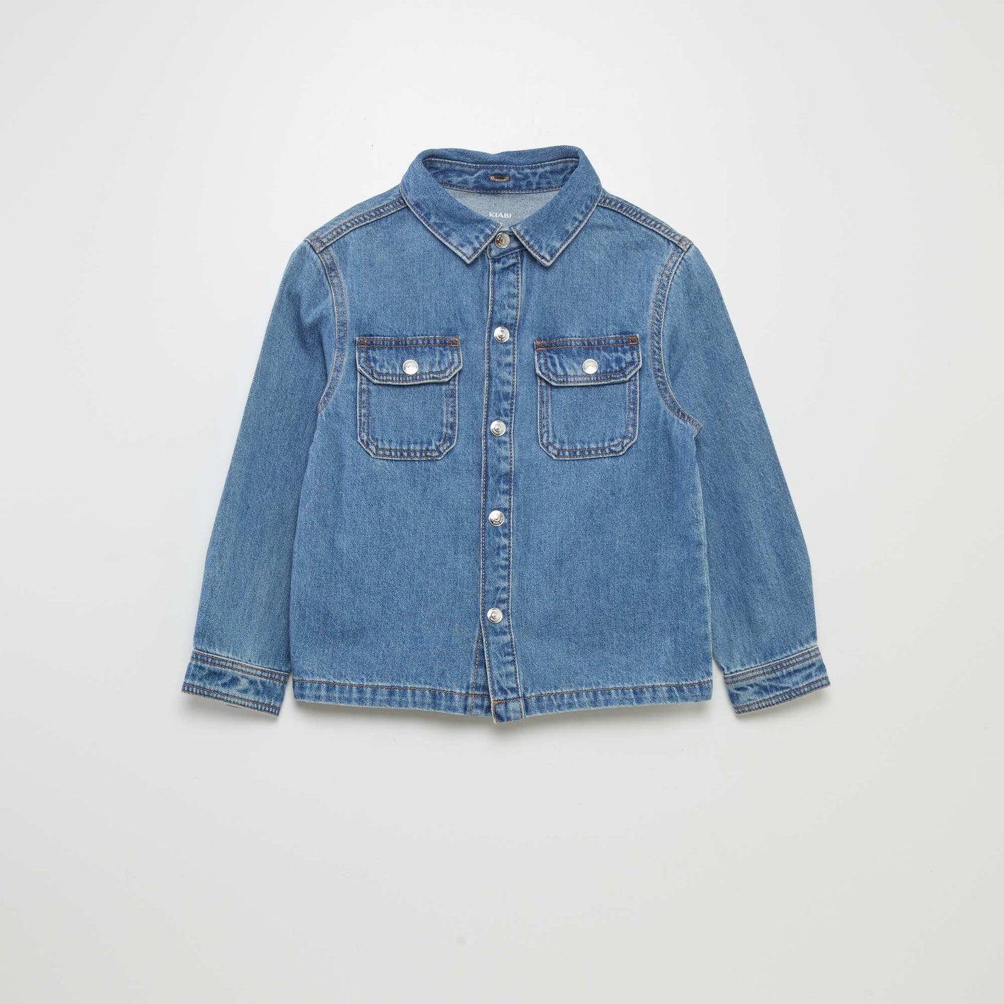 Denim shirt with hooded collar BLUE