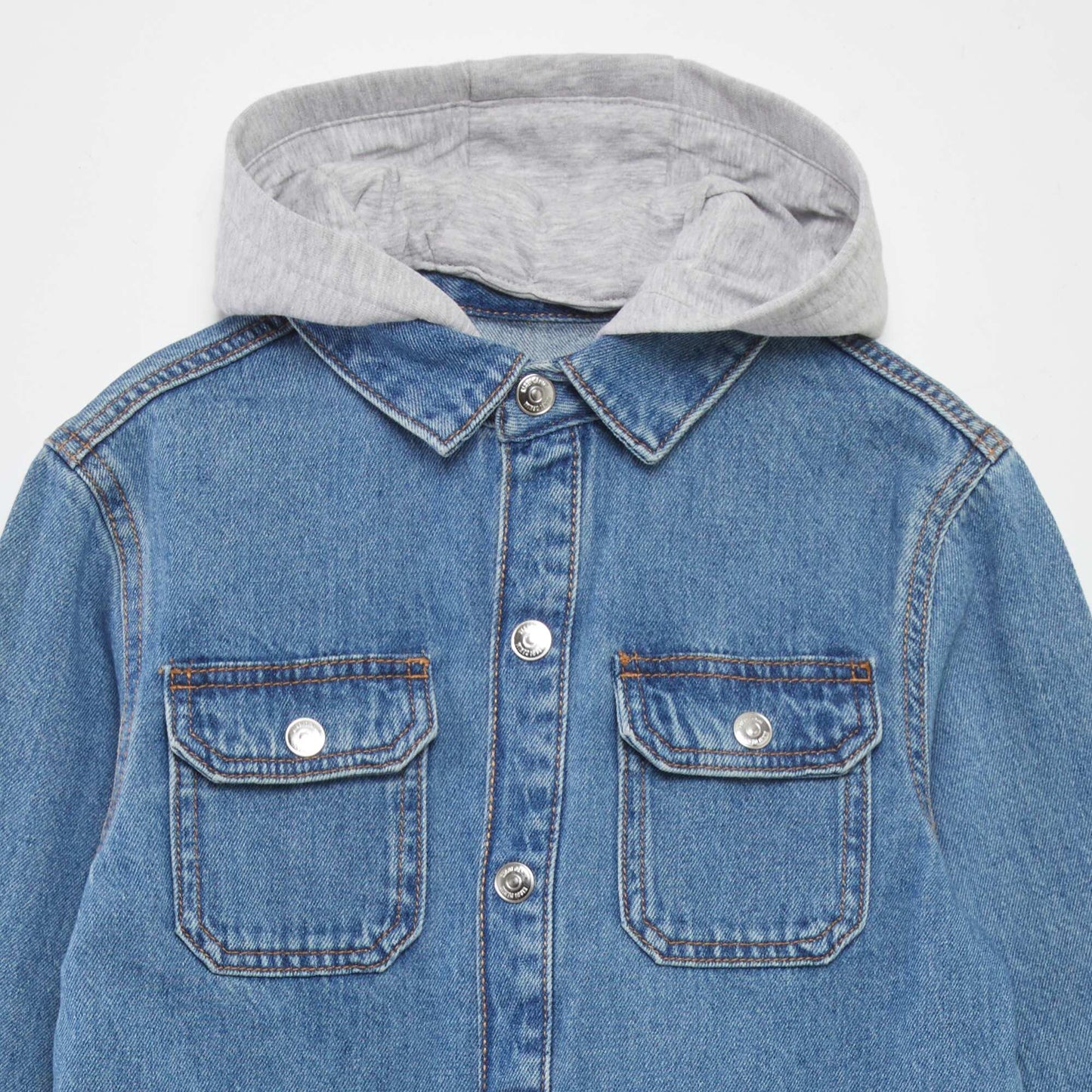 Denim shirt with hooded collar BLUE