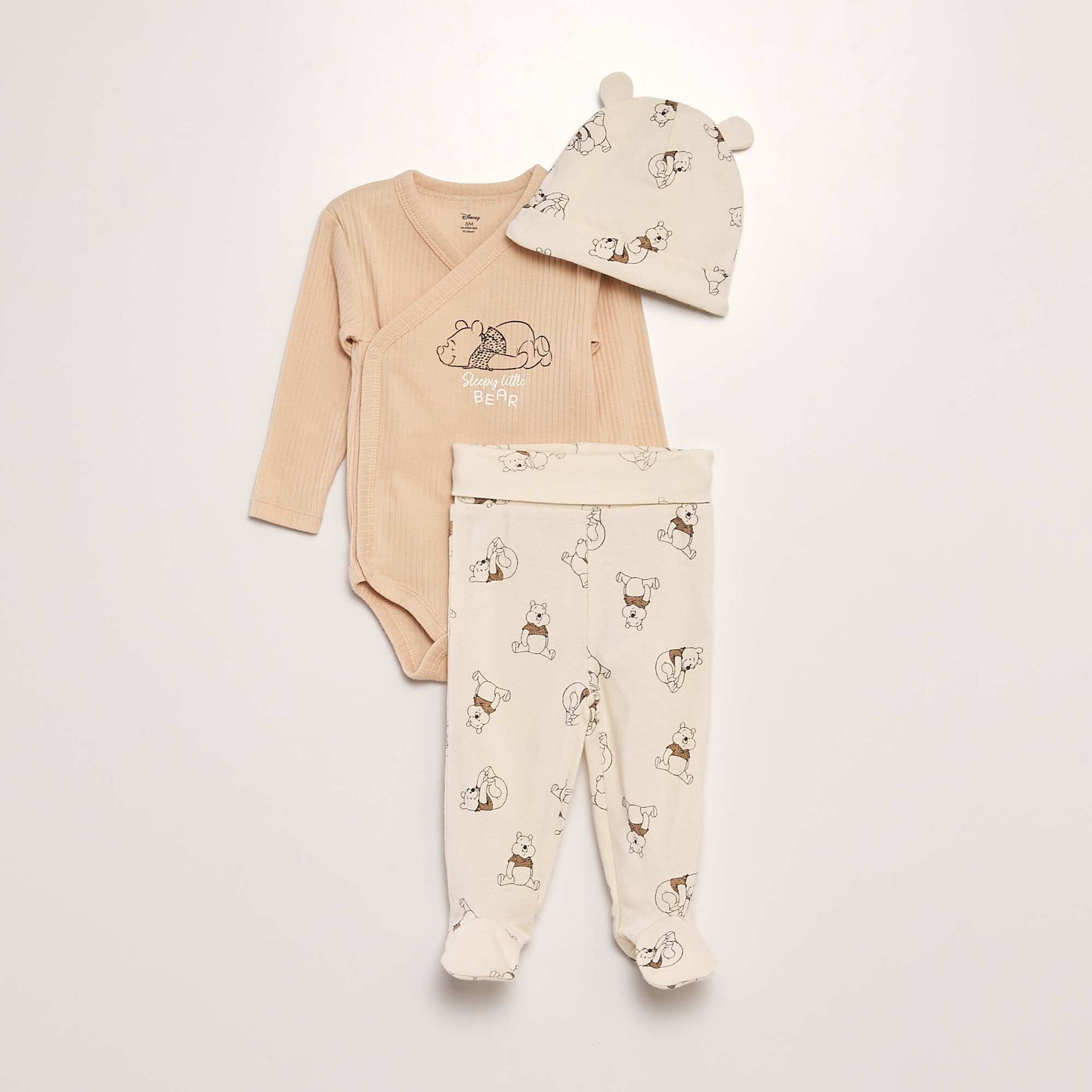 Wrap bodysuit  leggings with feet and hat set - 3-piece set BEIGE