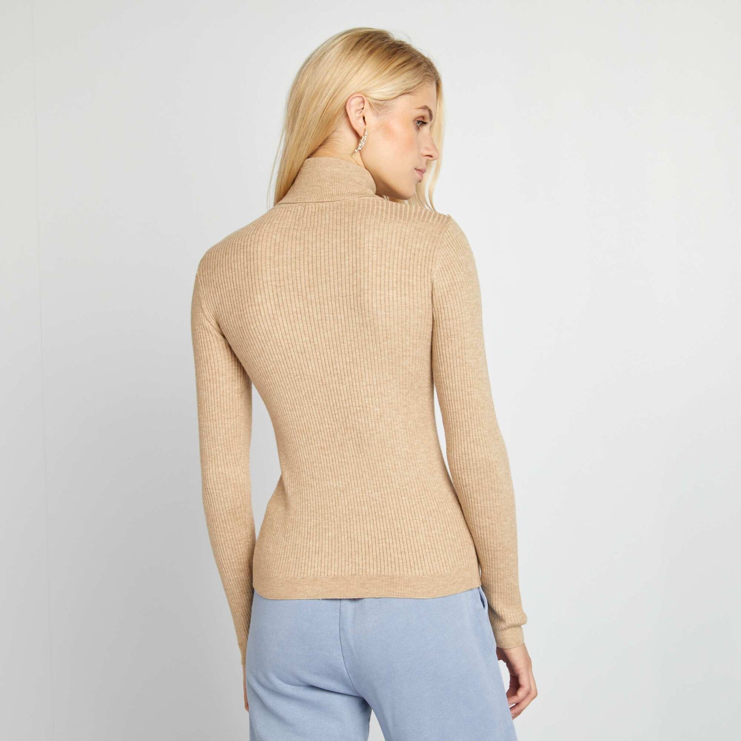 Ribbed knit polo neck sweater BEIGE