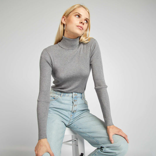 Ribbed knit polo neck sweater GREY