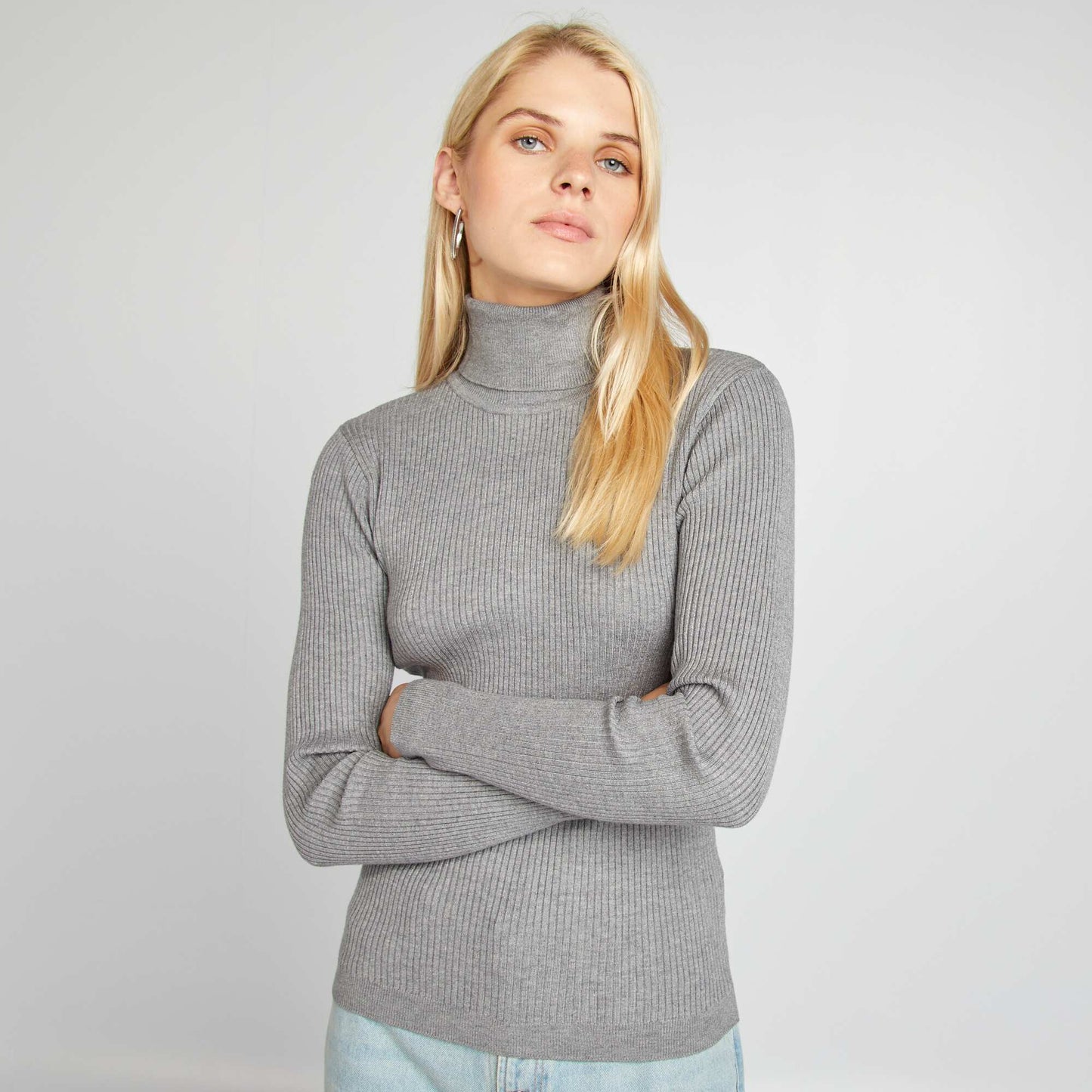 Ribbed knit polo neck sweater GREY