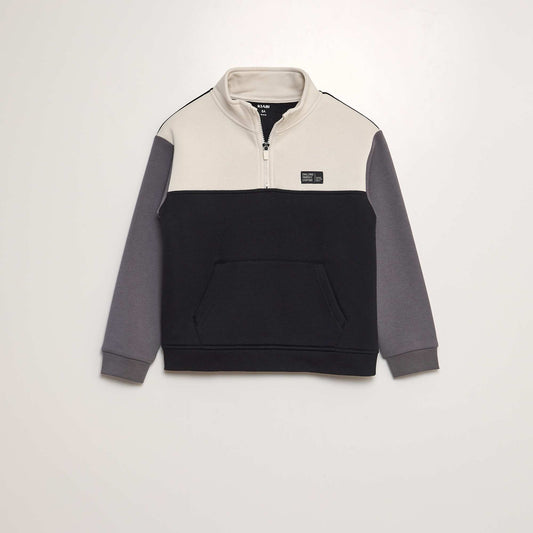 Colour block zip-up high-neck sweatshirt BLACK