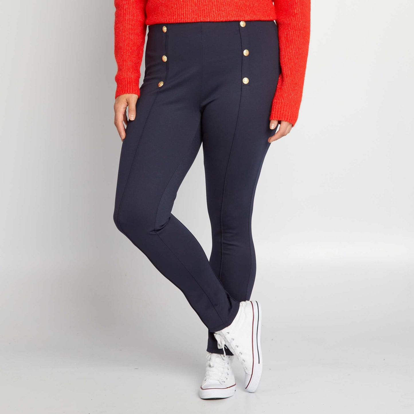 Leggings with gold-coloured buttons BLUE