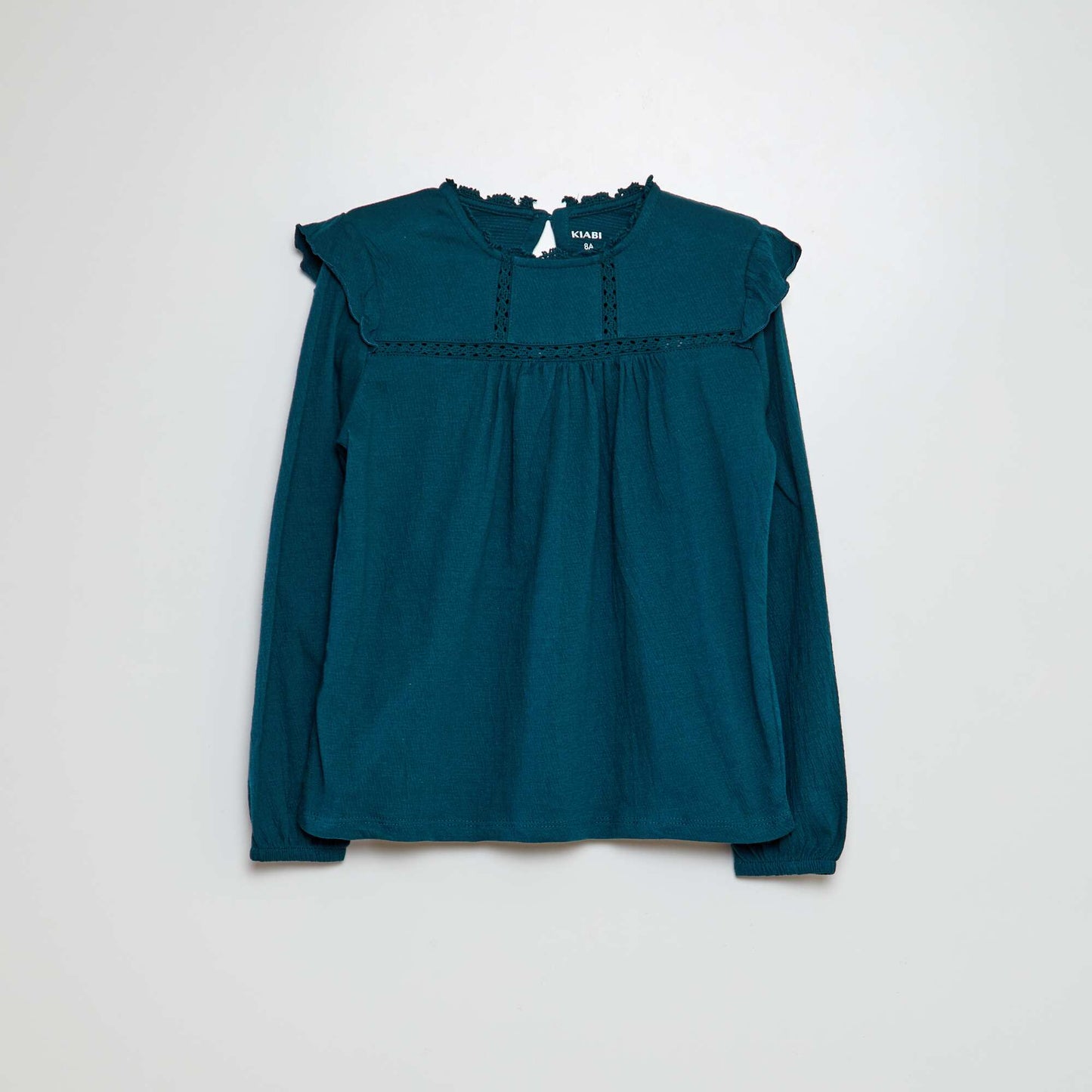 Long-sleeved T-shirt with openwork embroidery green