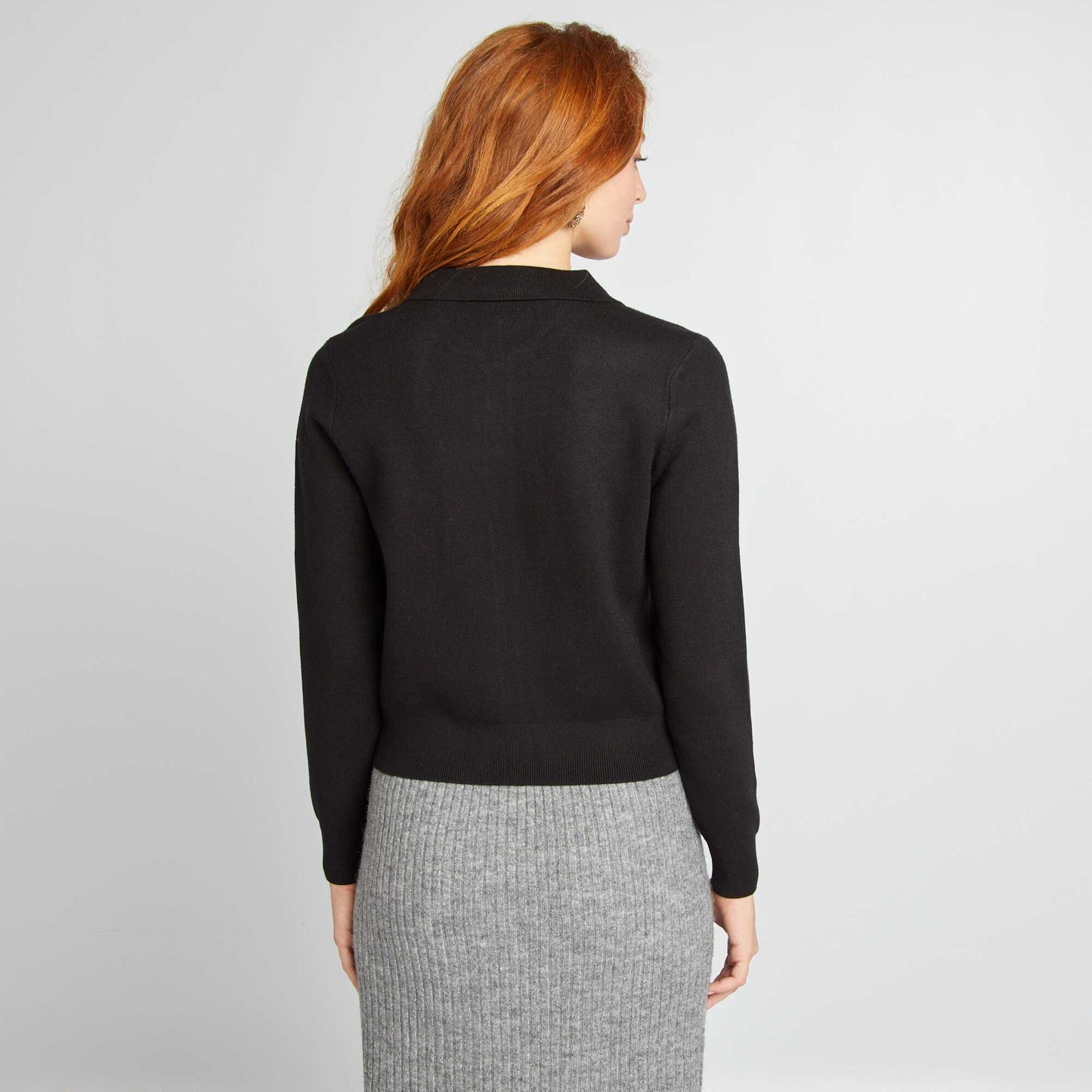 Knit buttoned cardigan with polo collar black